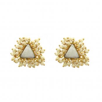 Handmade Pearl and Moonstone Stone Seated Gold Plated Nickel-Free Earring - Timeless Beauty and Cele